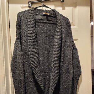 Chunky Knit Open-Front Cardigan – Charcoal Gray – Size XL
